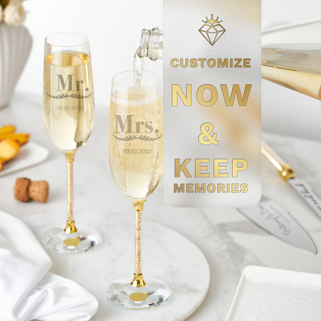 Personalized Wedding Flutes & Knife Set Luxury Style