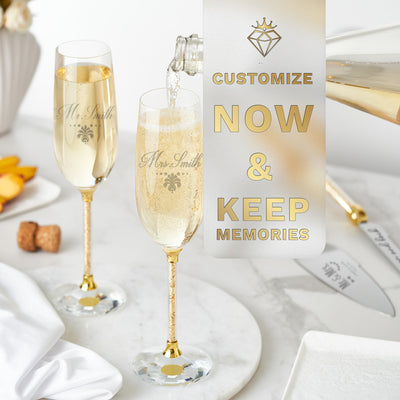 Personalized Wedding Flutes & Knife Set Luxury Style