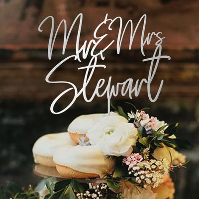 Custom Wedding Cake Toppers - Personalized Mr & Mrs Surname Toppers for Your Special Day