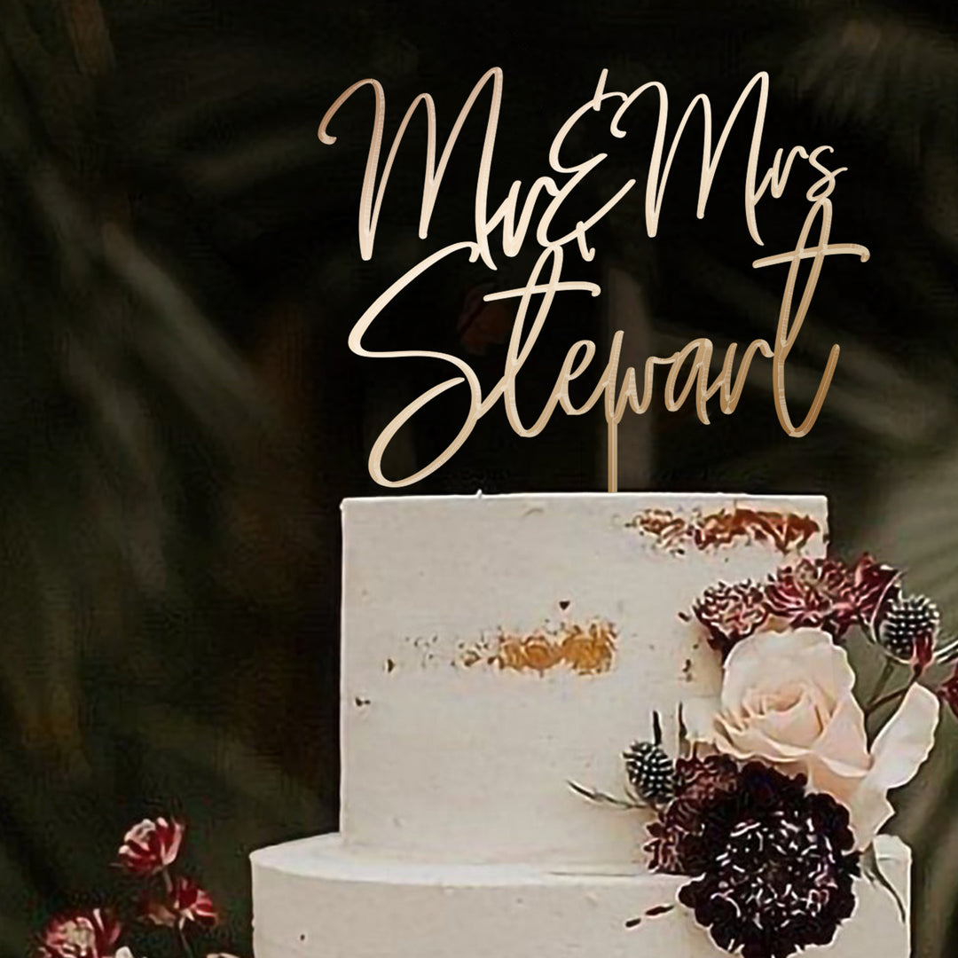 Custom Wedding Cake Toppers - Personalized Mr & Mrs Surname Toppers for Your Special Day