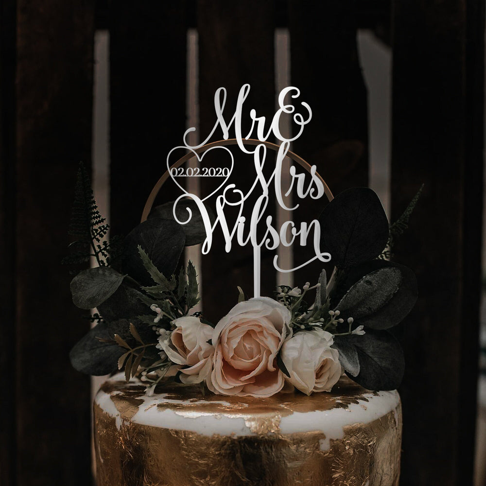 Personalized Wedding Cake Topper Mr and Mrs - Cake Topper Engagement - Cake Topper Wood Gold SIlver Rose Gold - Rustic Wedding Cake Topper