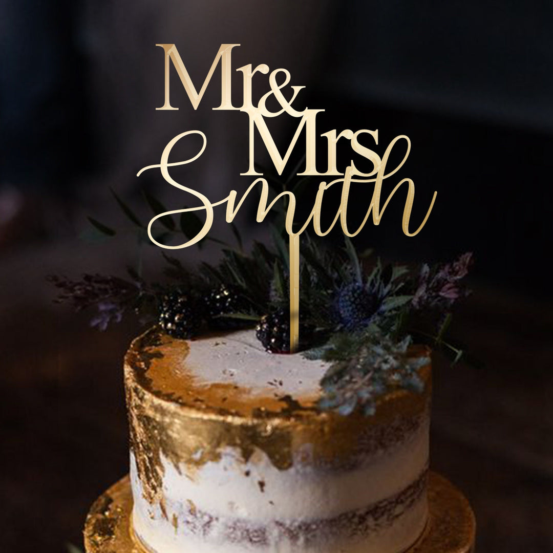 Rustic Cake Toppers For Wedding, Mr and Mrs Wedding Cake Topper, Custom Gold cake topper for a Modern Wedding decor,