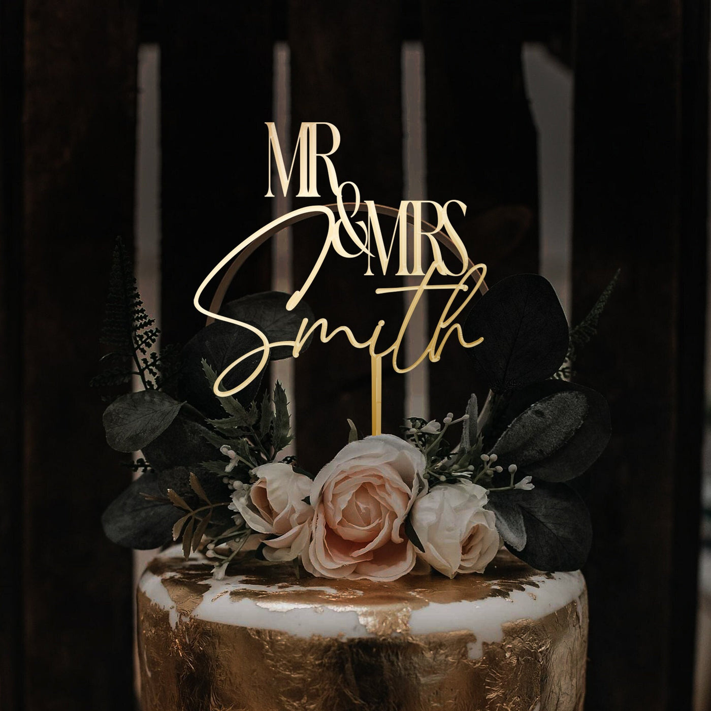 Metallic Silver Wedding Cake Topper for Wedding Mr and Mrs Custom Cake Topper Personalized Rustic Cake Topper