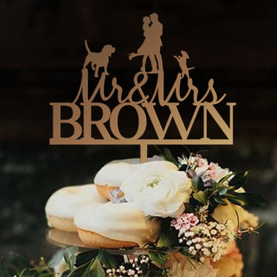 Custom wedding cake toppers with dogs, Rustic Mr and Mrs cake topper, Funny wedding cake topper with cats by Luxtomi