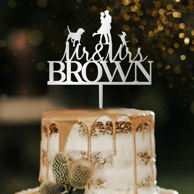 Custom wedding cake toppers with dogs, Rustic Mr and Mrs cake topper, Funny wedding cake topper with cats by Luxtomi
