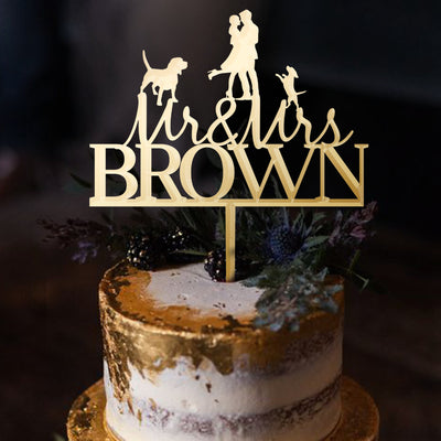 Custom wedding cake toppers with dogs, Rustic Mr and Mrs cake topper, Funny wedding cake topper with cats by Luxtomi