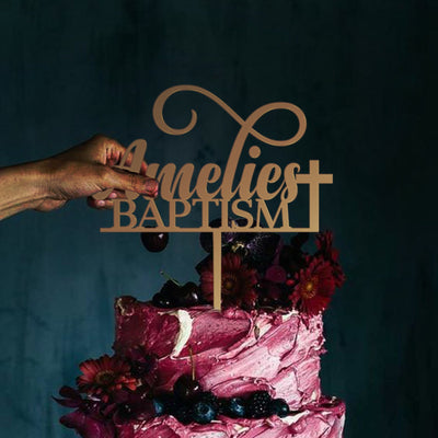 Gold Baptism cake topper, God Bless Christening Cake Topper by Luxtomi