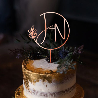Gold monogram Wedding cake topper, Wreath Initial cake topper for Rustic wedding decor, Custom cake topper bride and groom