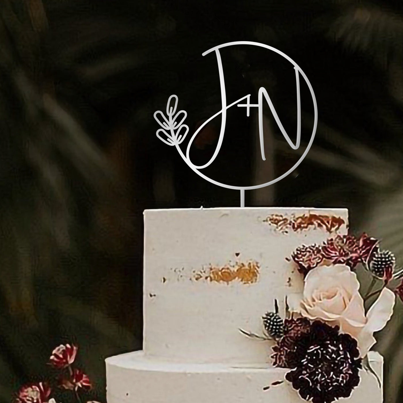 Gold monogram Wedding cake topper, Wreath Initial cake topper for Rustic wedding decor, Custom cake topper bride and groom